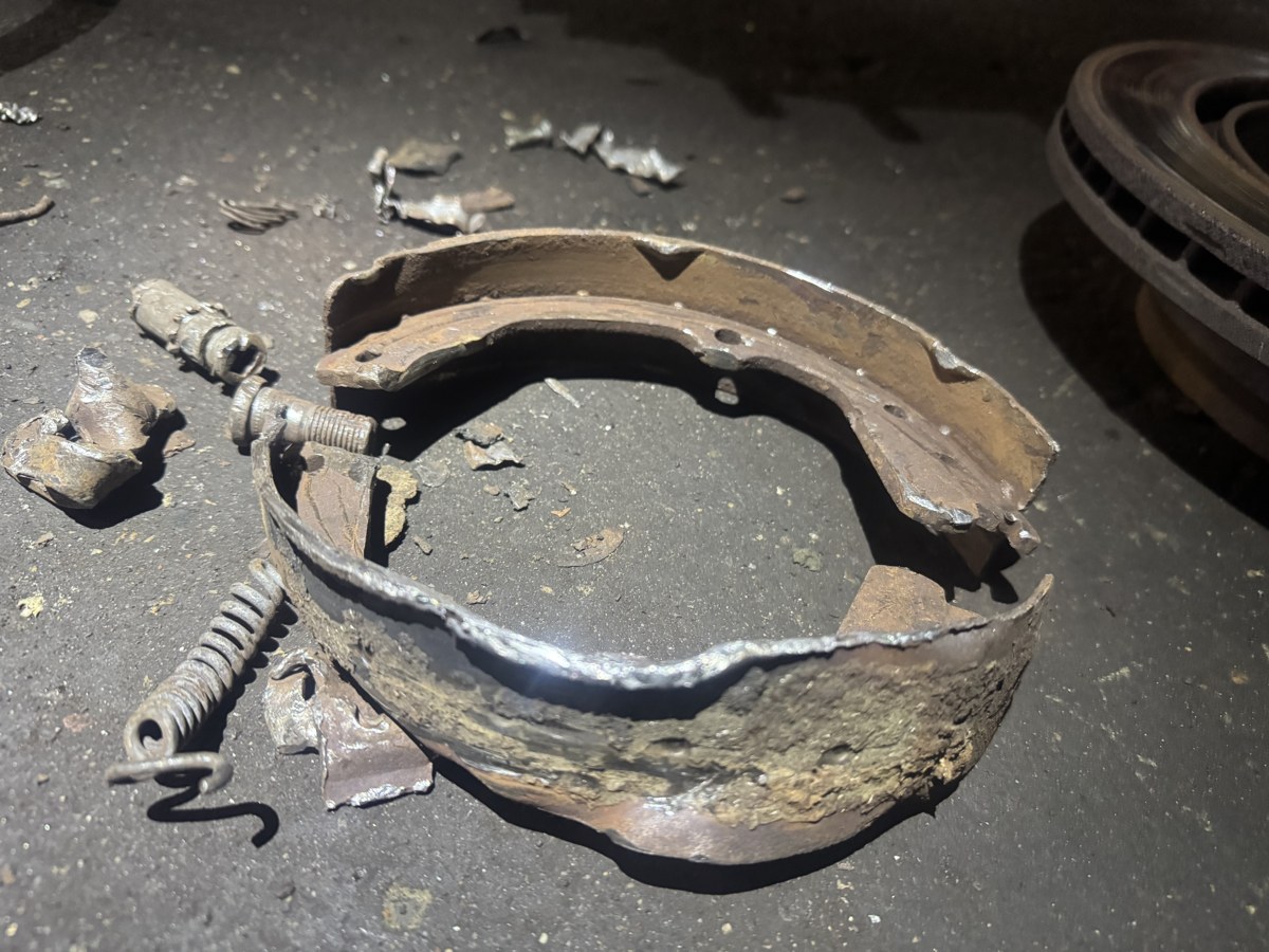 Removed brake components during workshop inspection