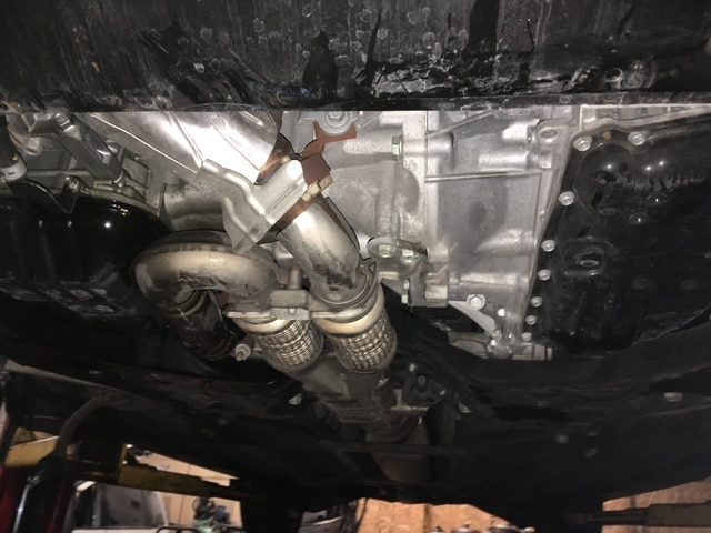 Underbody exhaust work in the service bay